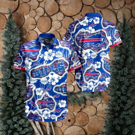 Discover Buffalo Billss Blue And White Hibiscus Hawaiian, Gift For Fans, Gift For Friends