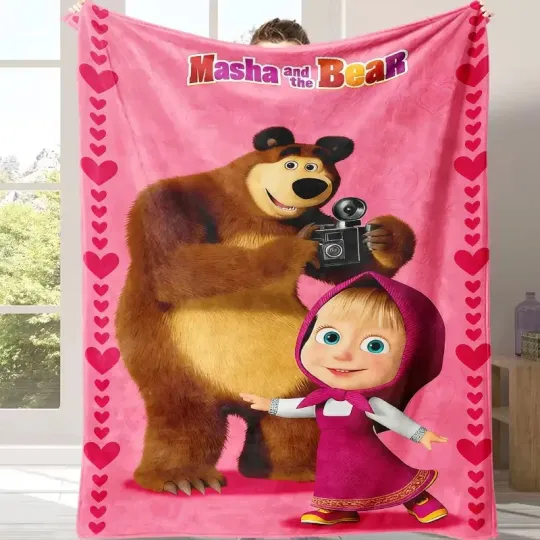 Discover Cute Bear Girl Cartoon Fan Gift Flannel Throw Blanket Soft Cozy
