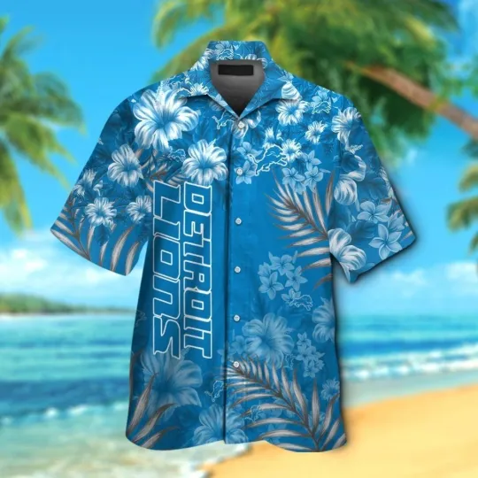 Discover Detroit Football Short Sleeve Button Up Tropical Hawaiian Shirt