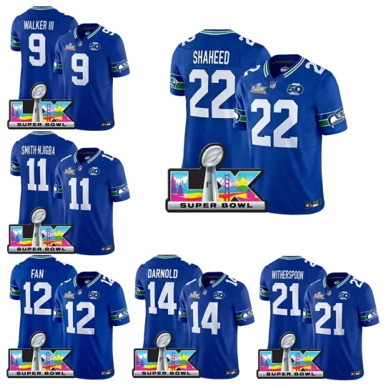 Discover Men's Seahawks Royal 2026 Super Bowl LX Patch Season Football Jersey