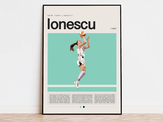 Discover Sabrina Ionescu Poster, WNBA Poster, Sports Poster, Mid Century Modern, Basketball Gift, Sports Bedroom Posters