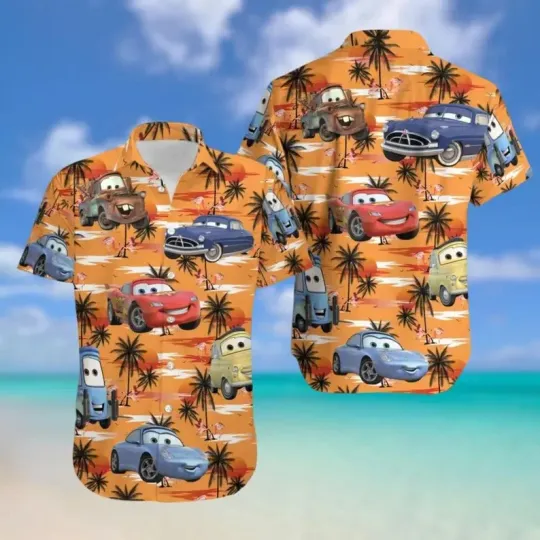Disney Cars Hawaiian Shirt, Lightning McQueen Button Tow Mater Hawaiian Shirt