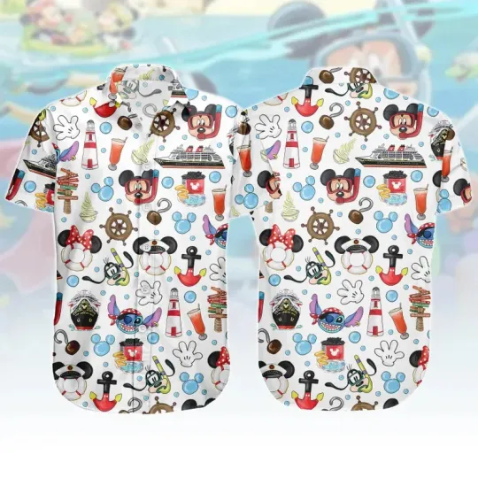 Discover Mickey Cruise Button Shirt, Mickey Head Hawaiian Shirt, Disney Hawaiian Shirt