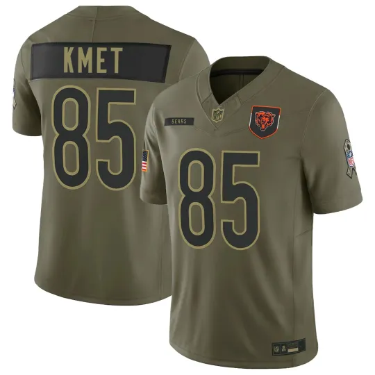 Discover Men's Bears #85 Cole Kmet Olive 2025 Salute to Service All Printed Football Jersey
