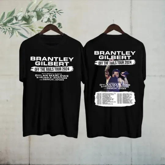 Brantley Gilbert 2024 Off The Rails Tour Double Sided T-Shirt Men’s Heavyweight Tee