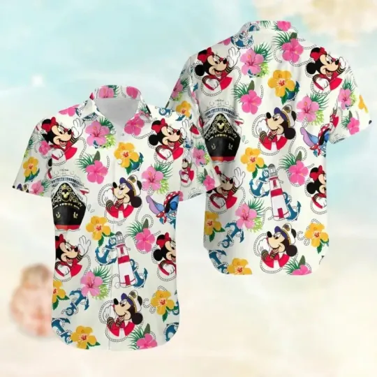 Discover Disney Mickey Mouse And Friends Captain Ship Cruise Floral Aloha Hawaiian Shirt