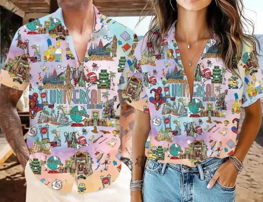 Universal Studios Hawaiian Shirt, Watercolor Disney Hawaiian Shirt Disney Summer