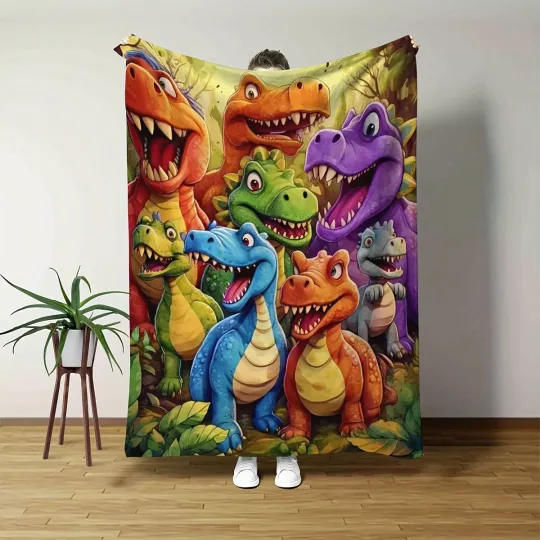 Discover Cute Cartoon Dinosaur Fleece Blanket, Soft Cozy All-Season Throw
