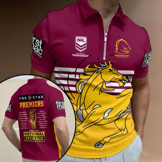 Brisbane Broncos 2025  Premiers Zip Polo Shirt