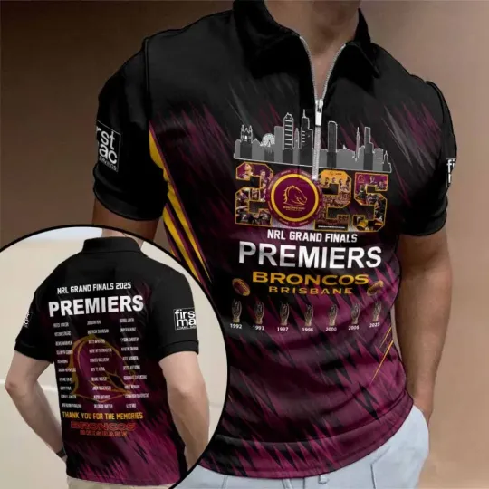 Brisbane Broncos 2025  Premiers Zip Polo Shirt