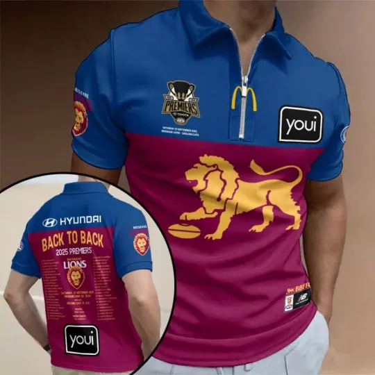 Brisbane Lions 2025  Premiers Zip Polo Shirt
