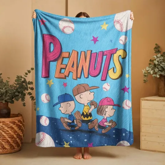Discover Vintage Cartoon Baseball Fan Flannel Blanket Family Game Day