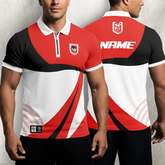St. George Illawarra Dragons Personalized Zip Polo Shirt Gift For Fans