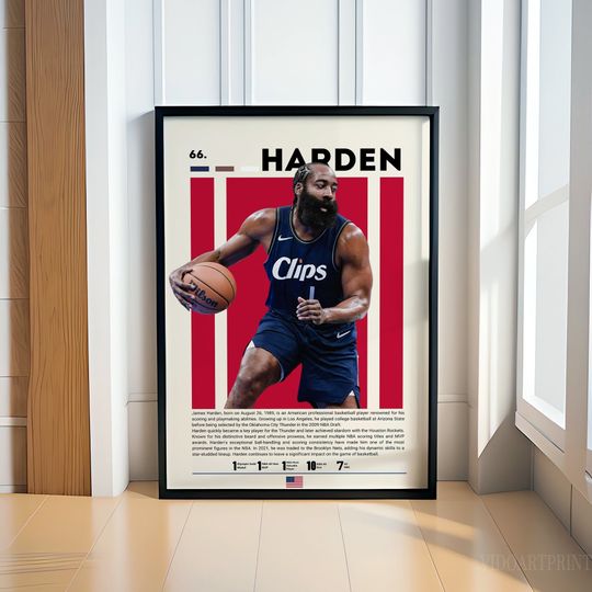 James Harden Poster, Basketball Poster, LA Clippers Poster, Motivational Poster, Fitness Poster, Man Cave Art, Gift For Him