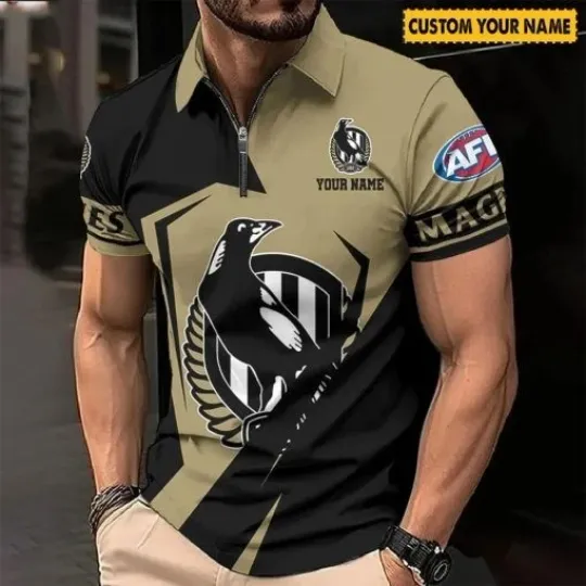 Discover Collingwood Magpies Custom Name Special Edition Zipper Polo Shirt