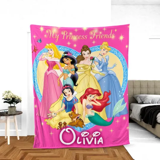 Discover Personalized Disney Princess Blanket, Watercolor Castle Coquette Bows Blanket