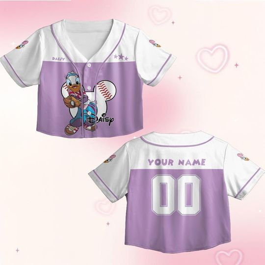 Discover Personalized Disney Daisy Duck Women Crop Jersey, Disneyland Trip Jersey, Baseball Team Jersey, Magic Kingdom Vacation, Crop Baseball Jersey