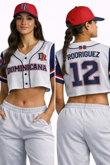 Discover Dominican Flag Baseball Crop Top Jersey, Custom Name Number, Sporty Pride Tee