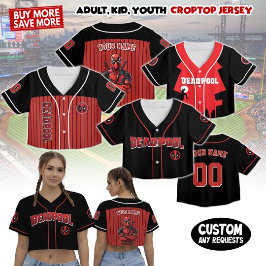 Custom Deadpool Collection Crop Baseball Jersey, Deadpool Superhero Matching Croptop Jersey