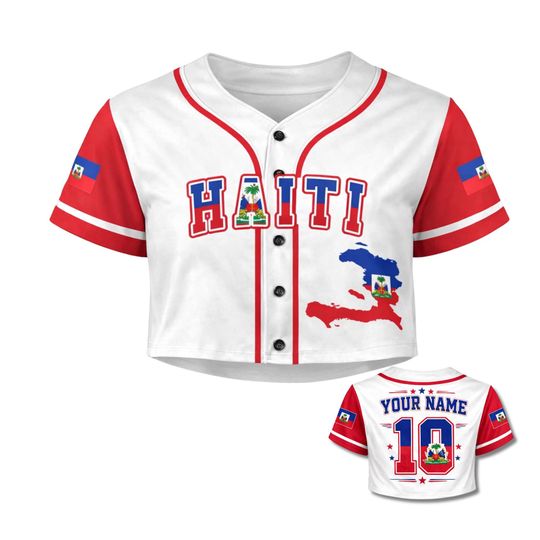 Haiti Baseball Crop Top Custom Name & Number Women Button Mesh Jersey Shirt