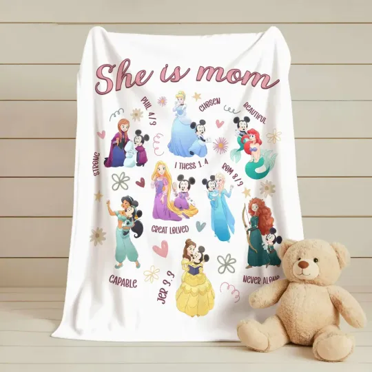 Discover She Is Mom Christian Blanket, Faith Based Mom Gift Custom Name Fleece Blanket