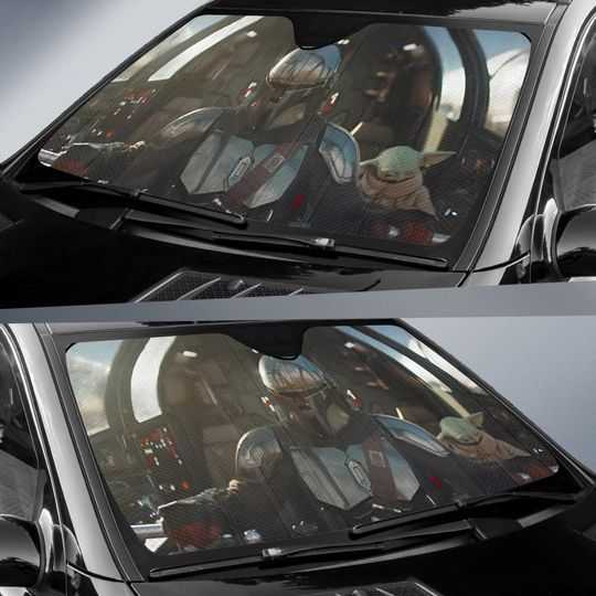 Discover Mandalorian and Grogu Car Sunshade, Yoda Car Sun Shade, StarWars Auto Sunshade, Car Windshield Cover, Car Accessory