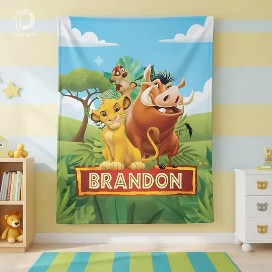 Personalized Simba Kids Blanket, Lion King Name Blanket