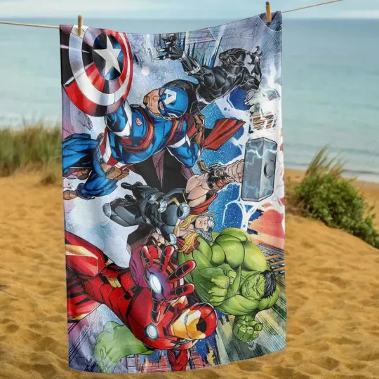 Superhero Beach Towel, Comic Book Style To Captain America Fleece Blanket