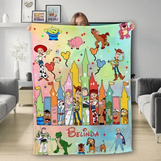 Discover Personalized Toy Story Castle Blanket, Custom Name Blanket, Woody Buzz