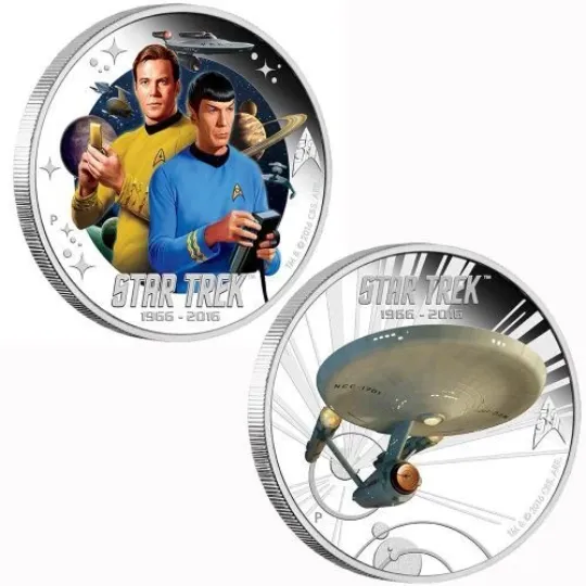 2016 startrek2020 50th Anniv Silver 2 Coin Set Enterprise Kirk Spock Transporter