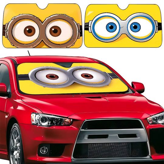 Discover Cute M-Minions Eyes Car Sunshade Curtains Windscreen Front Window Visor 70x130cm Sun Visor Solar Protect Plaid Gift Novelty Car