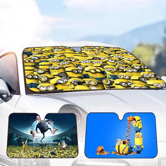 Discover Cartoon Movie M-Minions Car Windshield Foldable Sun Shade Cover Block Reflector Portable Breathable Anti UV Protector Screen