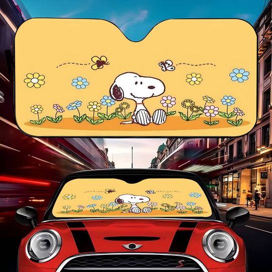 Discover 3D Cartoon Snoopy Heated Windshield Sunshade Car Window Windscreen Cover Sun Shade Auto Sun Visor Car-covers