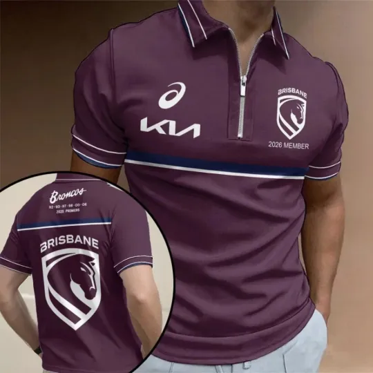 Brisbane Broncos 2026 Mens World Club Zip Polo Shirt
