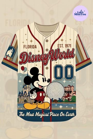 Discover Disney World Baseball Jersey, Vintage Mickey Mouse Jersey, Florida Theme Park Shirt, The Most Magical Place On Earth Gift