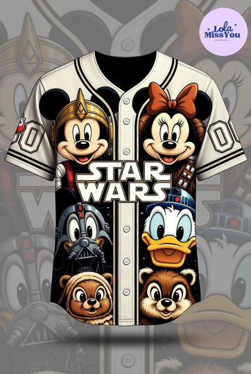 Discover Star Wars Disney Baseball Jersey, Mickey Minnie Donald Darth Vader Chip Dale Crossover Jersey, Galactic Adventure Team Shirt