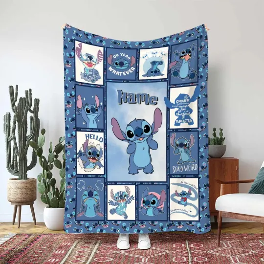 Discover Lilo And Stitch Blue Stitch Blanket Custom Gift For Fan, Kids