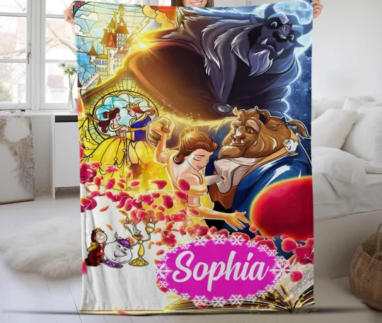 Discover Personalized Beauty And The Beast Fleece Blanket, Disneyland Family
