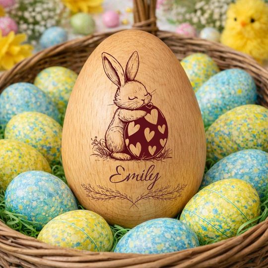 PERSONALIZED Musical Wooden Easter Egg Shakers Wooden Easter Egg Shakers, Custom Wooden Easter Egg with Name, Babys First Easter Gift