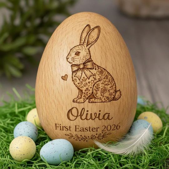 Personalized Musical Wooden Easter Egg Shakers, Custom Egg Cups, Engraved Egg Shaker Kids, Easter Gifts, Baby First Easter