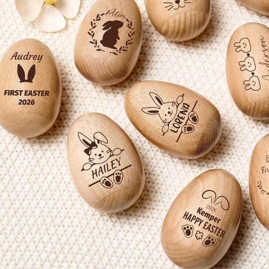 Discover Engraved Name Wooden Easter Egg Shakers, Baby First Easter, Easter Basket Gifts, Egg Hunt, Kids Musical Instrument, Montessori Baby Rattle