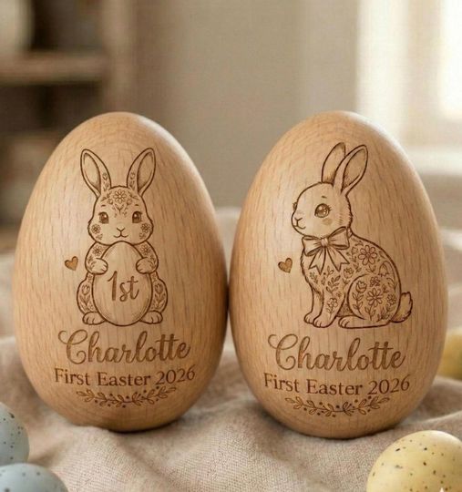 Discover Personalized Musical Wooden Easter Egg Shakers, Custom Egg Cups, Engraved Egg Shaker Kids, Easter Gifts, Baby First Easter