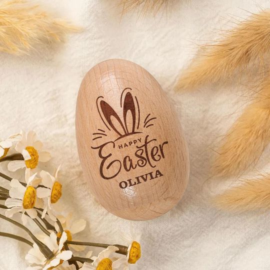 Personalized Wooden Egg Shakers Easter Gifts for Kids Basket Essentials Baby First Easter Eggs Decorations for Home Wooden Home Dector