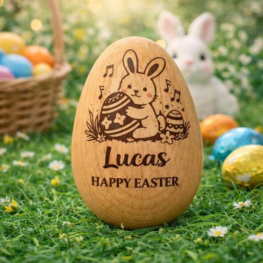 Discover Custom Musical Wooden Easter Egg Shakers: Personalized Egg Cups, Engraved Egg Shaker Kids, Easter Gifts, Baby First Easter