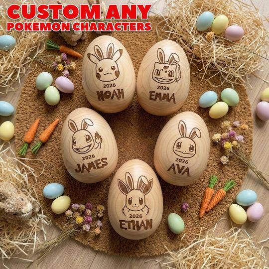 Personalized Wooden Pocket Monsters Egg, Musical Wooden Easter Egg Shakers, Custom Easter Gift, Kids Musical Instrument, Baby First Easter