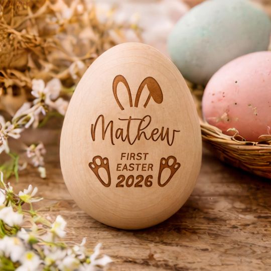 Personalized Musical Easter Egg Shaker 2026, Engraved Wooden Easter Eggs, First Easter Gifts for Baby, Easter Gift for Kids, Basket Stuffers
