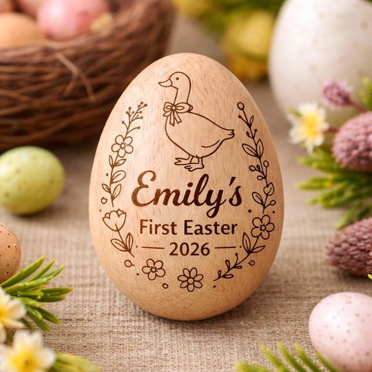 Personalized Wooden Easter Egg Shaker: Silly Goose Baby Custom Name First Easter 2026 Decor