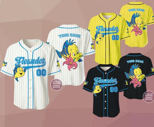 Discover Custom Disney The Litlte Mermaid Flounder Baseball Jersey, Ariel Flounder Sport Jersey, Disney Matching Trip Outfit