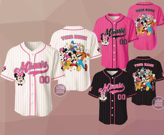 Discover Custom Minnie and Friends Baseball Jersey, Disneyland Kid Youth Adult Baseball Jersey, Disney Birthday Shirt