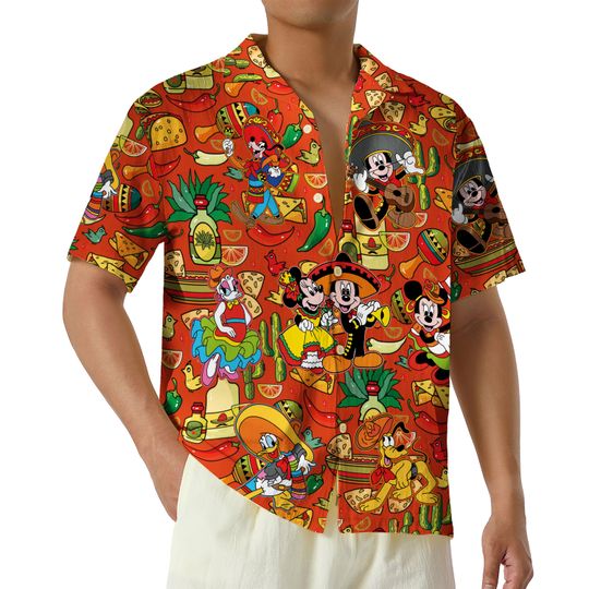Discover Disney Mexican Fiesta Party Hawaiian Shirt, Mickey and Friends Cinco De Mayo 3D Button Up Shirt, Disney Down to Fiesta Gift
